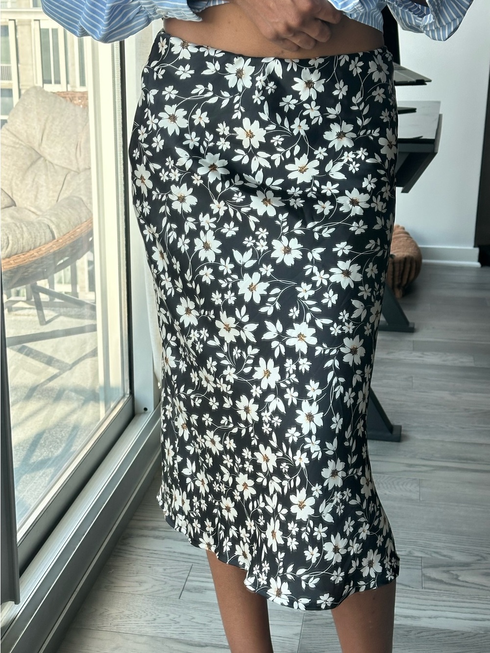 Floral Black & White Midi Skirt